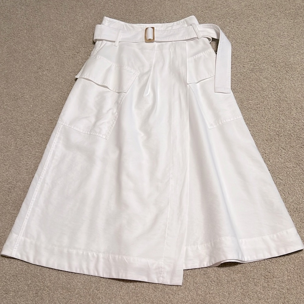 Vince Utility Midi Skirt Wrap Belted White 0